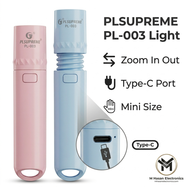 PL SUPREME PL003 Mini Flashlight Rechargeable PL SUPREME PL003 Mini Flashlight Rechargeable PL-003 is a mini rechargeable LED torch light designed for portability and emergency use. Specifications: It features a 500mAh rechargeable Li-ion battery and a 1W high-power LED bulb.   Features: This flashlight includes an adjustable zoom function and offers three different lighting modes.   Convenience: The package comes with a USB cable for recharging, making it suitable for outdoor activities like camping.   PL SUPREME PL003 Mini Flashlight Rechargeable
